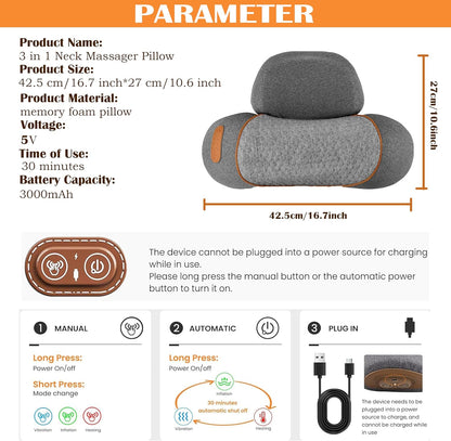 3-in-1 Neck Massager Pillow